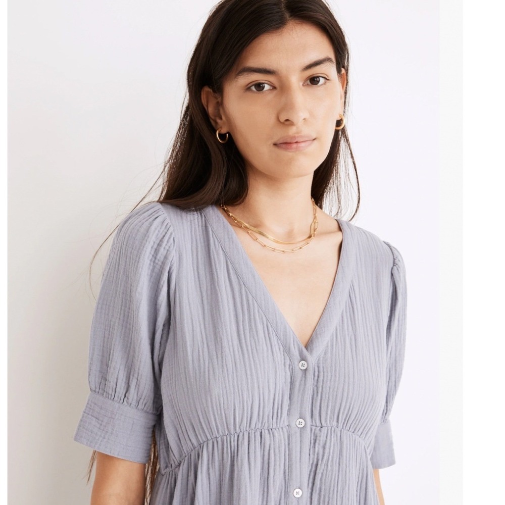 Madewell Lightspun Gauze Button Front Tiered Midi Dress Antique Purple Sz 2 - Picture 11 of 11